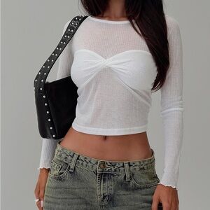 Princess Polly Sheer White Long Sleeve Top